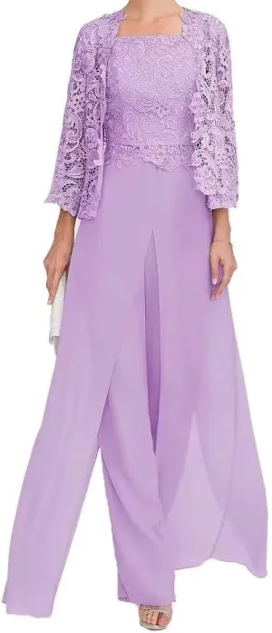 3 Pieces Mother of The Bride Pants Suits Formal Dress Lace Appliques Evening Gowns for Women with Jacket