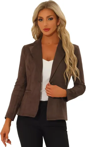 Allegra K Faux Suede Casual Blazer for Women's Lapel Collar Long Sleeve Work Office Jacket