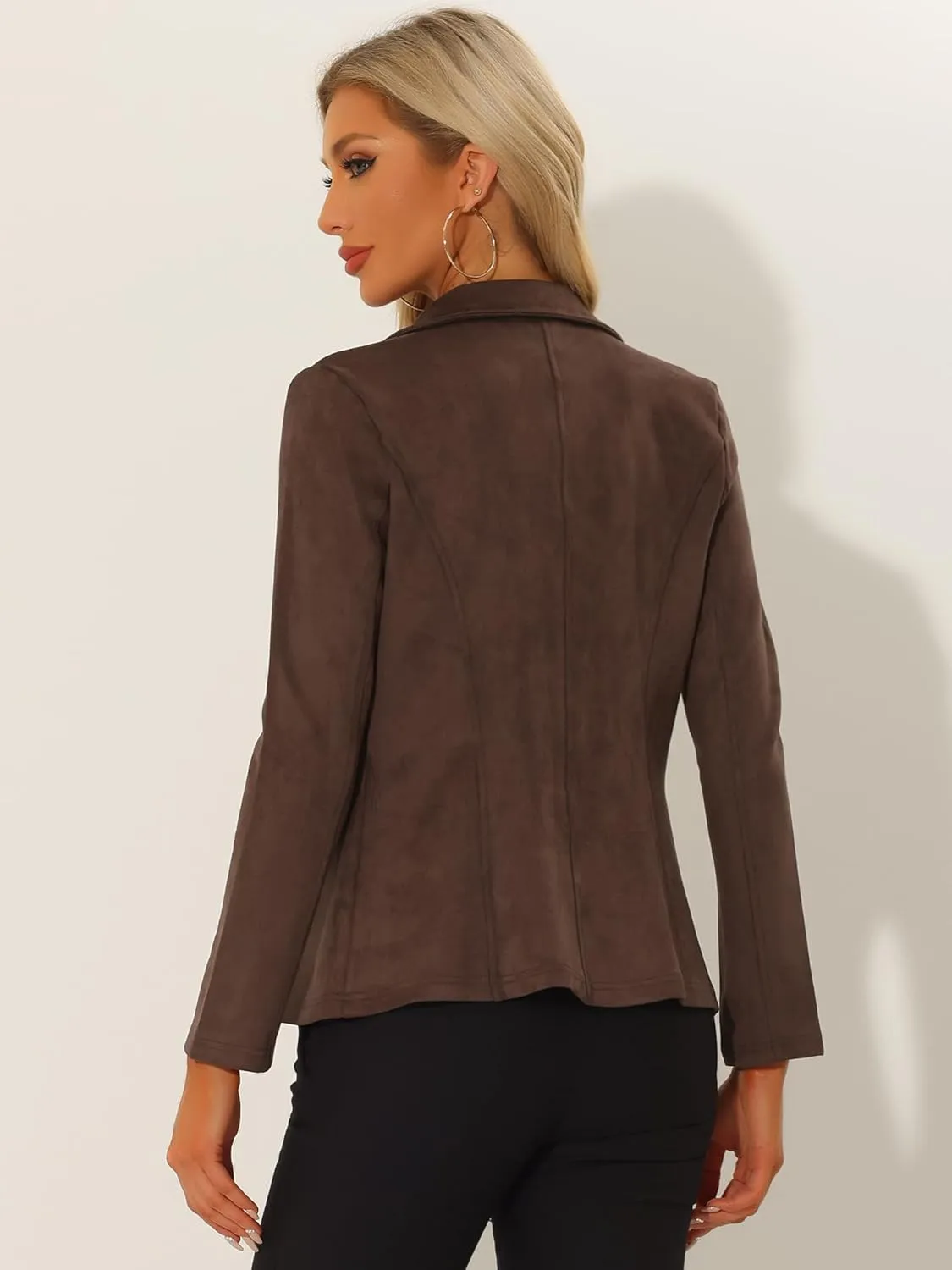 Allegra K Faux Suede Casual Blazer for Women's Lapel Collar Long Sleeve Work Office Jacket
