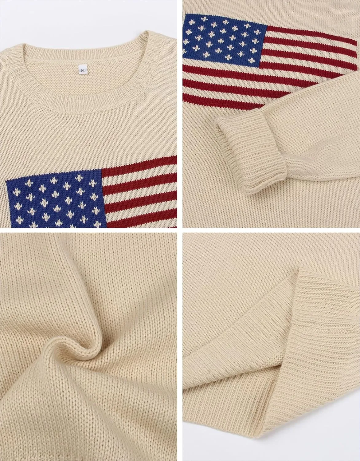 Alsol Lamesa Women’s American Flag Graphic Sweater Patriotic Long Sleeve Pullover Sweaters Crew Neck Knit Tops