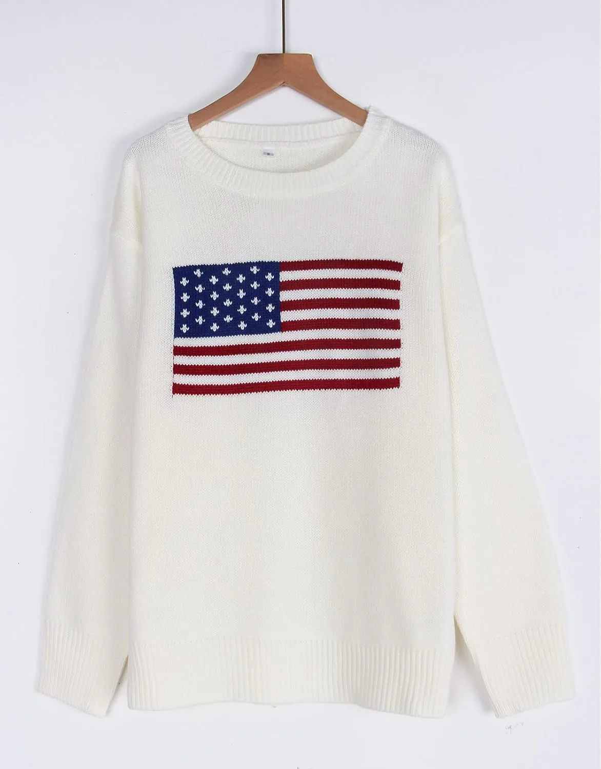 Alsol Lamesa Women’s American Flag Graphic Sweater Patriotic Long Sleeve Pullover Sweaters Crew Neck Knit Tops