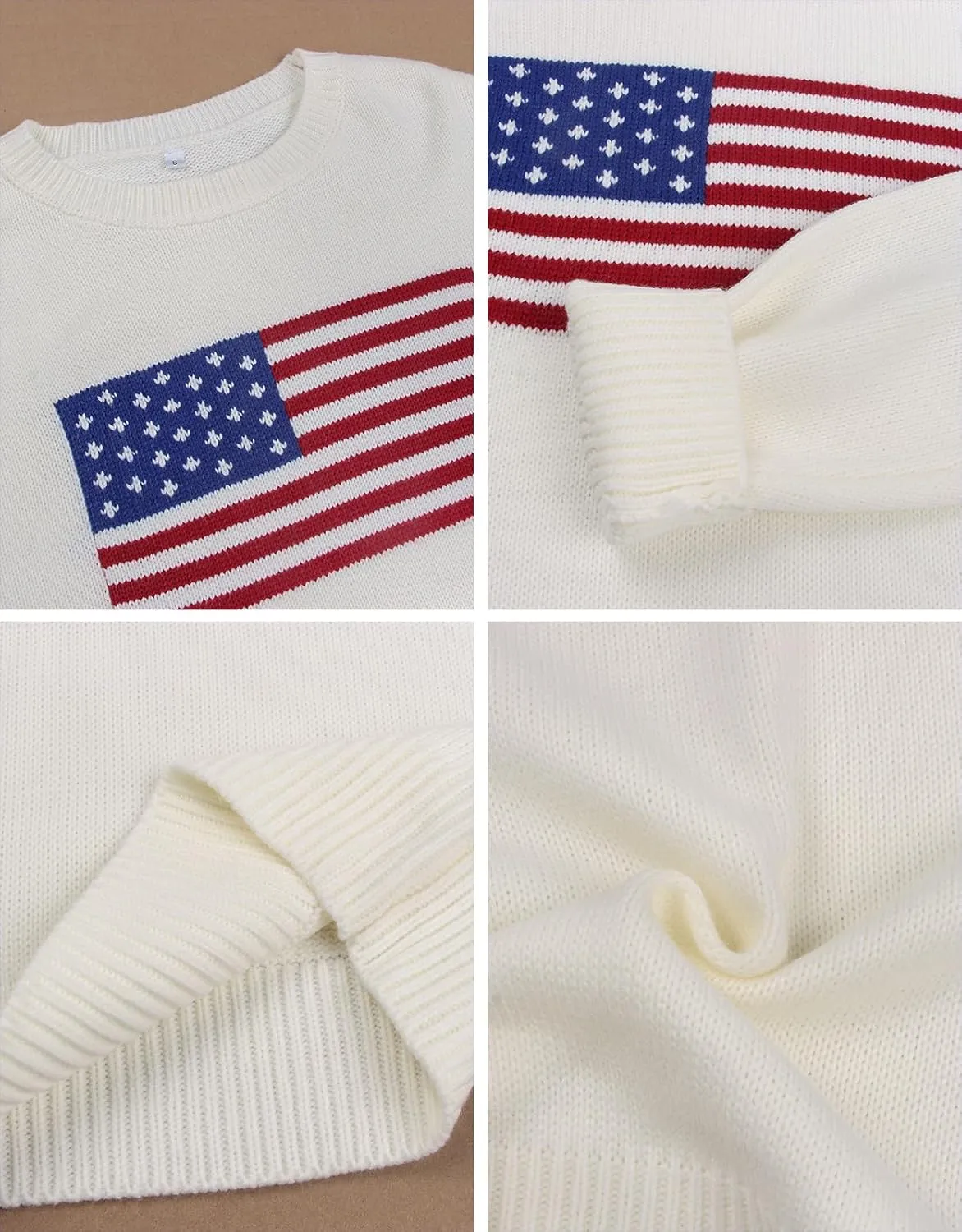 Alsol Lamesa Women’s American Flag Graphic Sweater Patriotic Long Sleeve Pullover Sweaters Crew Neck Knit Tops