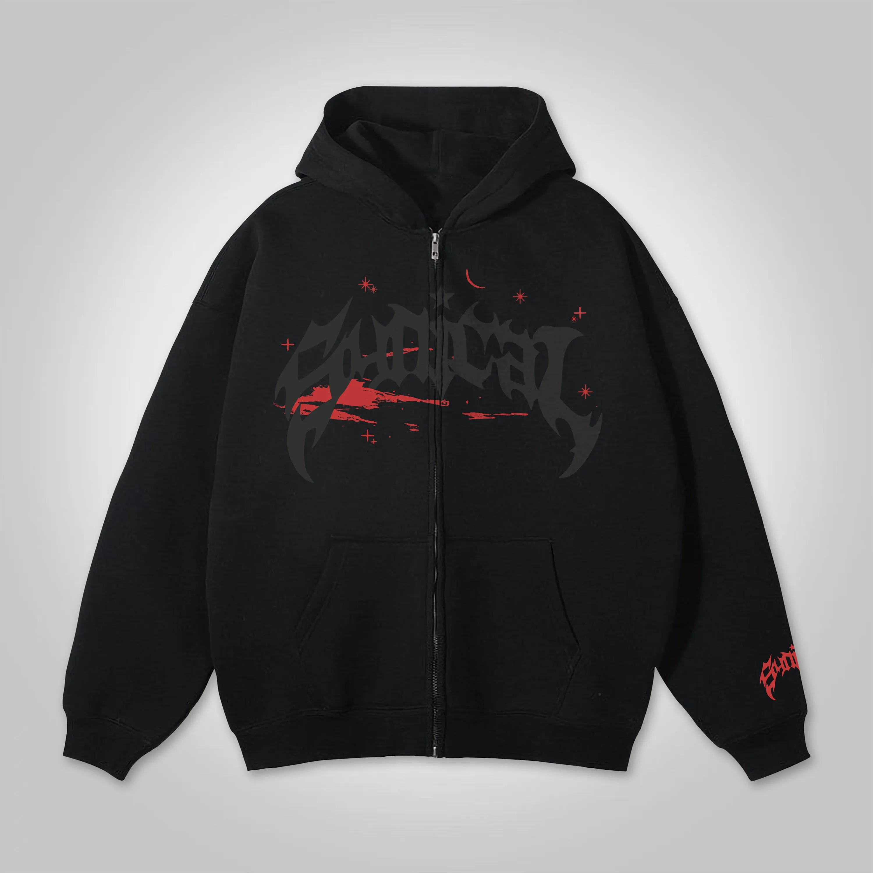 Blavra Relaxed Vintage Print Fleece-Lined Zip-Up Hoodie