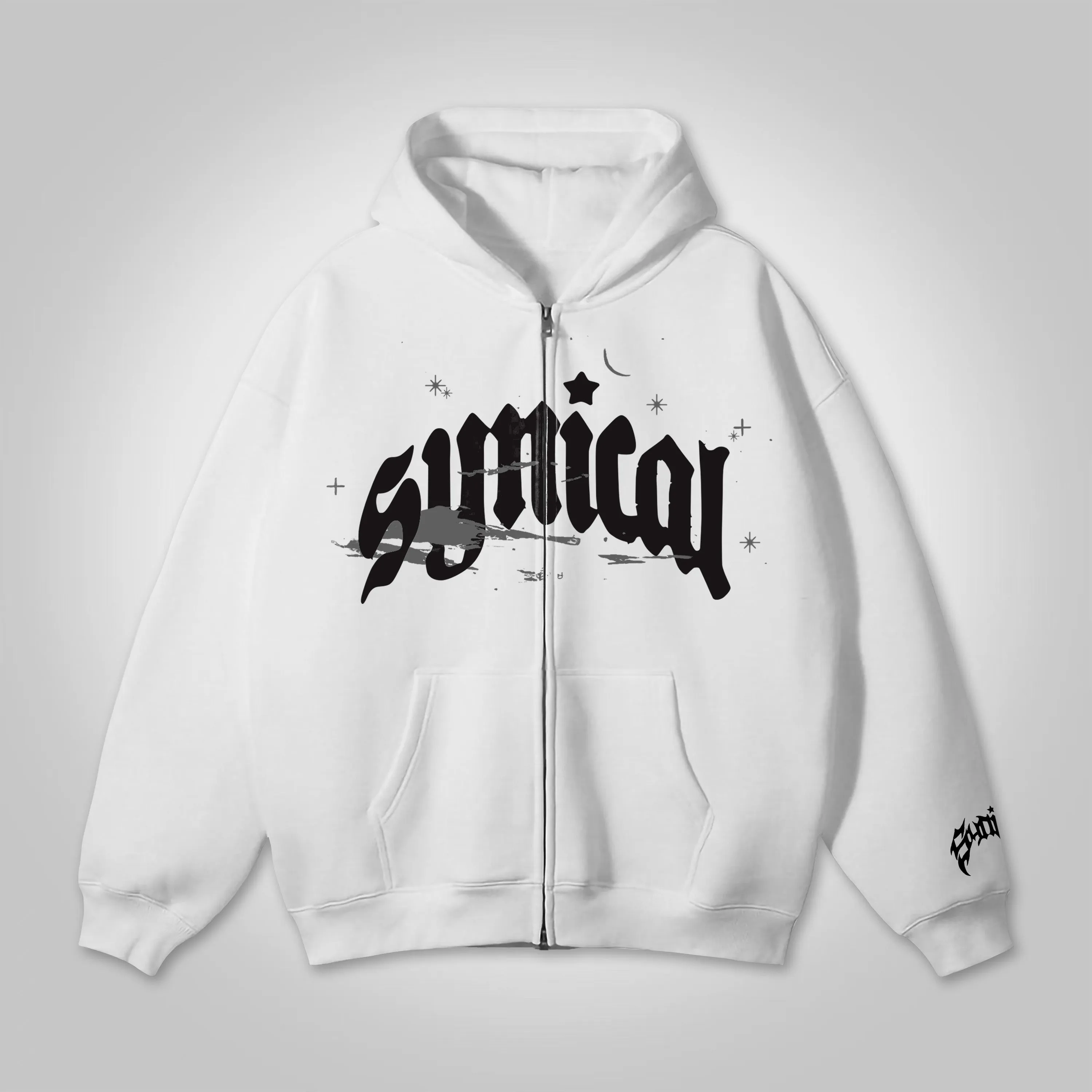 Blavra Relaxed Vintage Print Fleece-Lined Zip-Up Hoodie