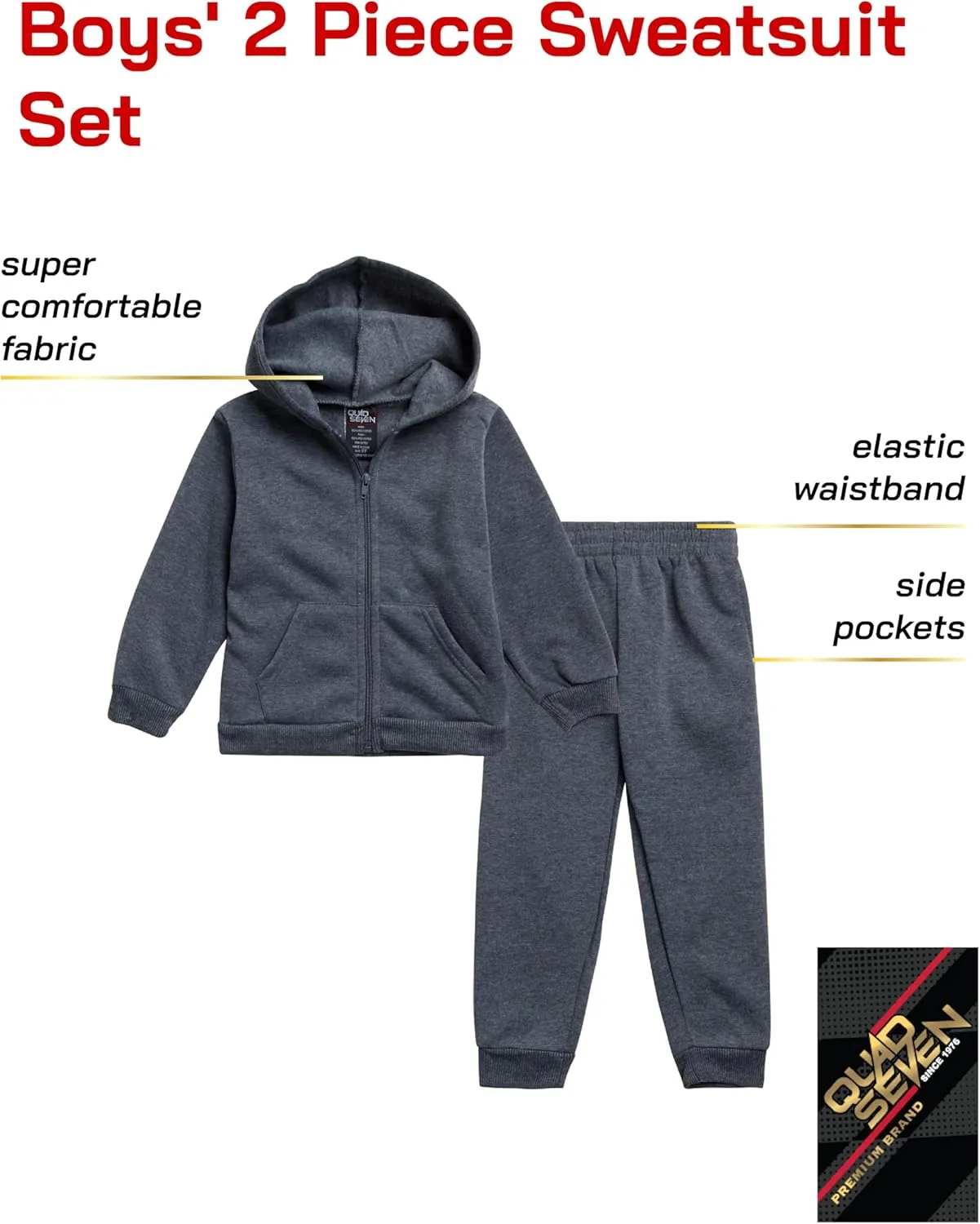 Boys' Active Sweatsuit - 2 Piece Fleece Zip Hoodie Sweatshirt and Sweatpants - Basic Solid Jogger Pants Set (2T-7)