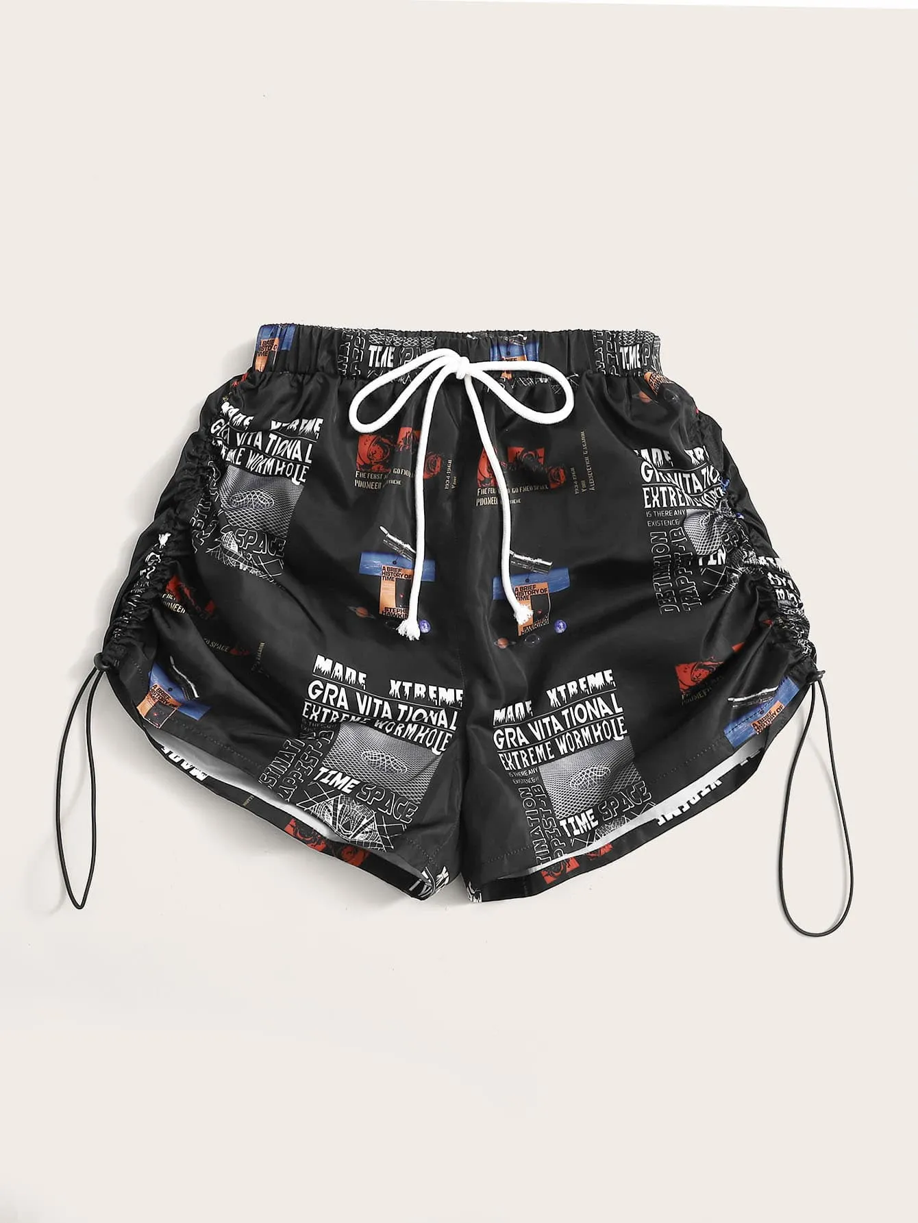 Casual Slogan Tie Front Natural Women Shorts