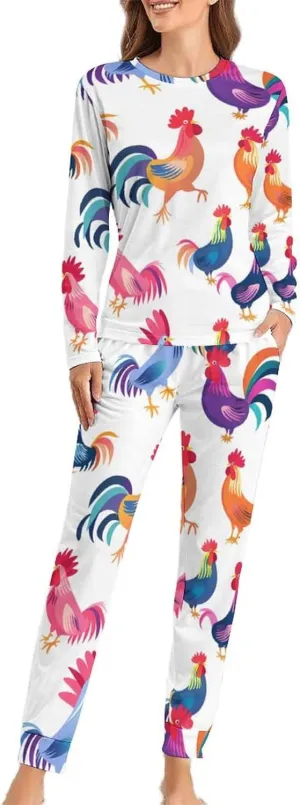 Chicken Farmland Animal Pattern Womens 2 Pieces Pajama Sets Long Sleeve Sleepwear Loungewear PJs Sets with Pockets