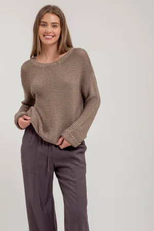 Chunky Knit Cuff Sleeve Sweater Olive