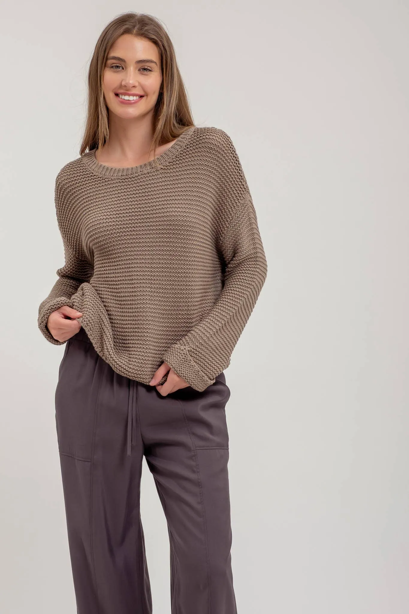 Chunky Knit Cuff Sleeve Sweater Olive