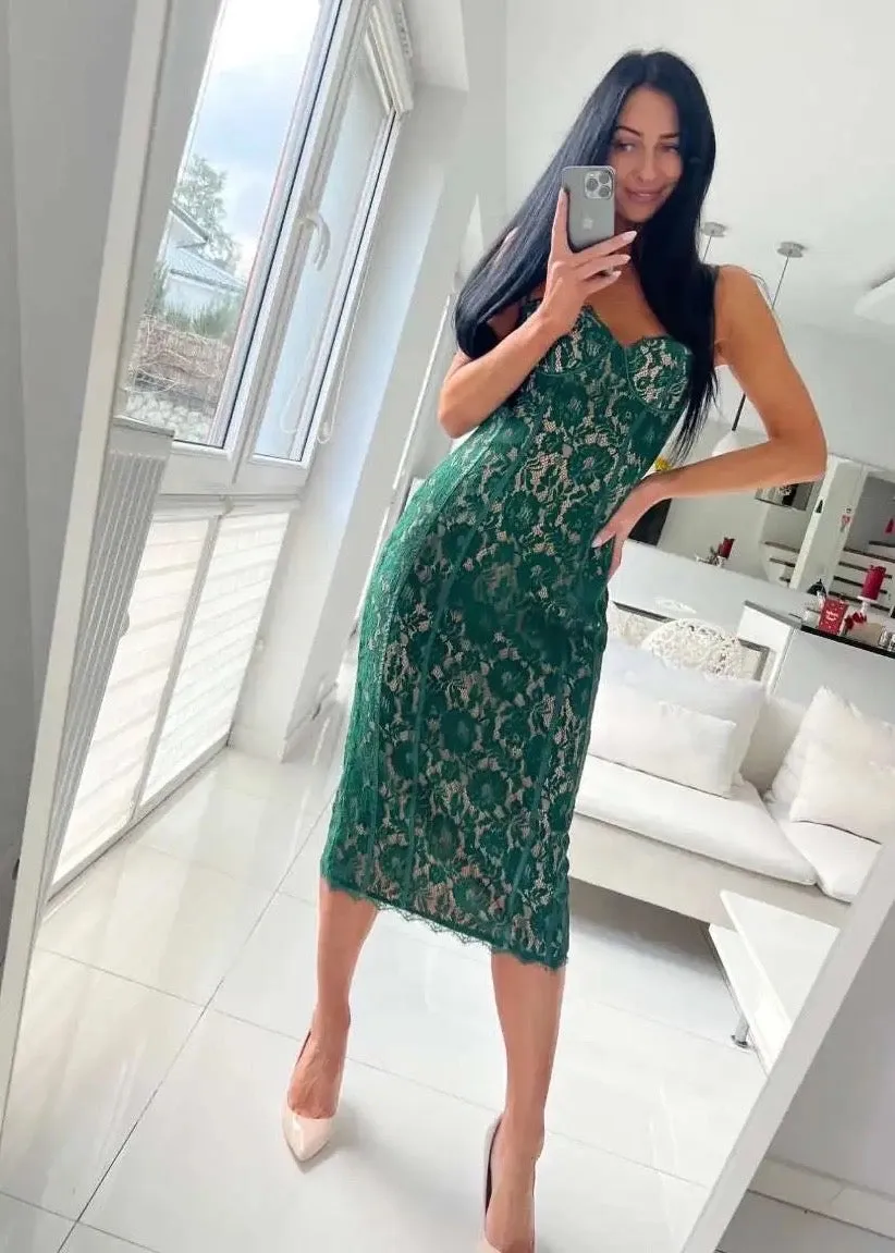 Crochet Lace Cami Midi Dress with Satin Lining