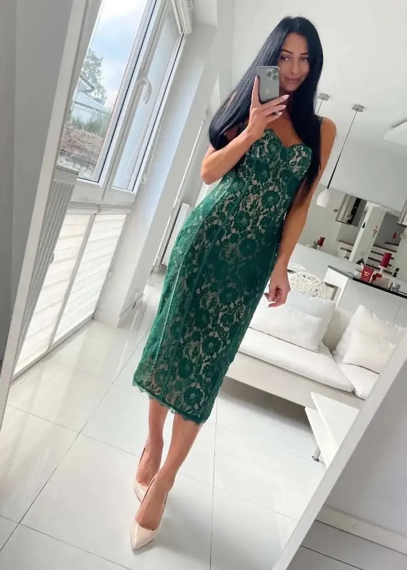 Crochet Lace Cami Midi Dress with Satin Lining