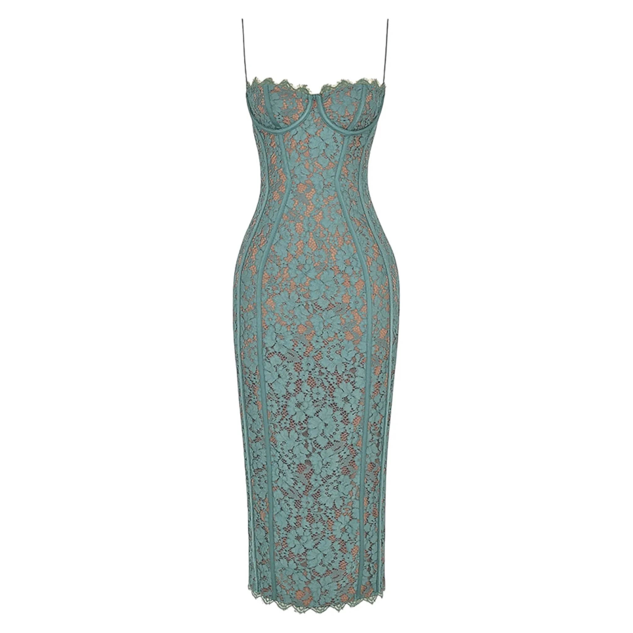Crochet Lace Cami Midi Dress with Satin Lining