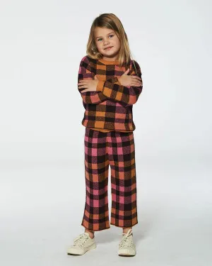 Deux Par Deux Girls Knit Sweater  G20HT70  Plaid Pink & Brown *