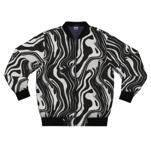 Distorted Black and White Ink Pattern Lightweight Bomber Jacket