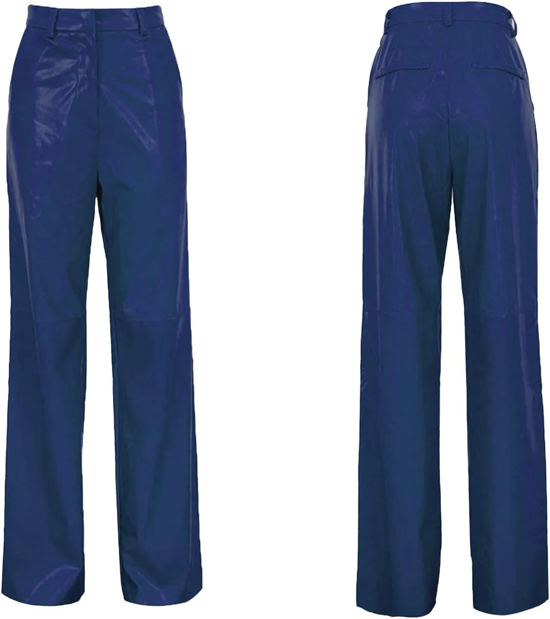 ECDAHICC Women's Faux Leather Pants High Waist Straight Wide Leg PU Legging Casual Solid Color Trousers with Pockets