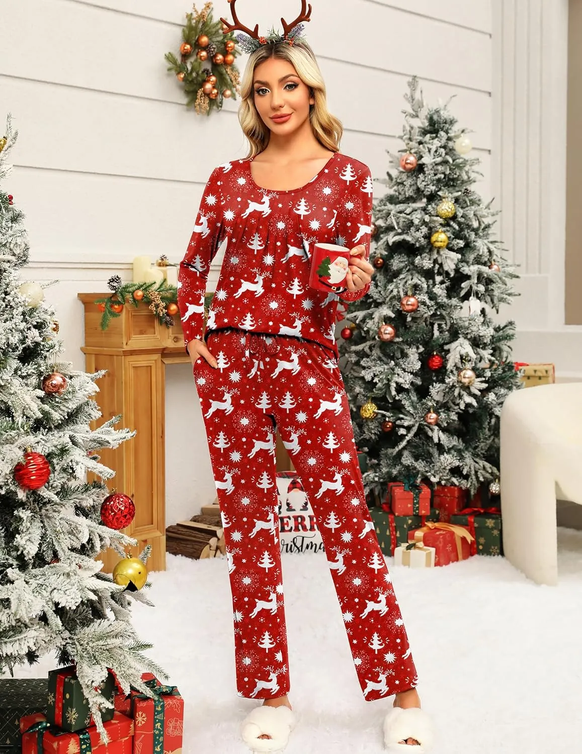 Ekouaer Pajamas for Women Set 2 Piece Loose Fi Sleepwear Long Sleeve Y2K Sleep Set Pjs Loungewear With Pocket