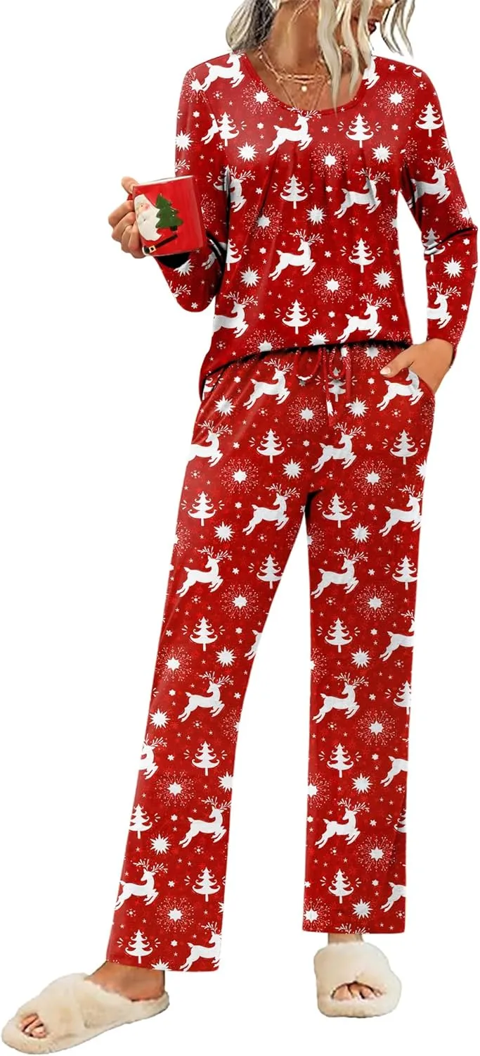 Ekouaer Pajamas for Women Set 2 Piece Loose Fi Sleepwear Long Sleeve Y2K Sleep Set Pjs Loungewear With Pocket