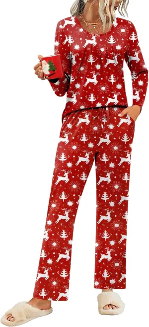 Ekouaer Pajamas for Women Set 2 Piece Loose Fi Sleepwear Long Sleeve Y2K Sleep Set Pjs Loungewear With Pocket