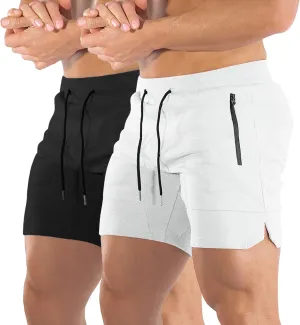 EVERWORTH Men's Solid Gym Workout Shorts Bodybuilding Running Fitted Training Jogging Short Pants with Zipper Pocket 3 Colors