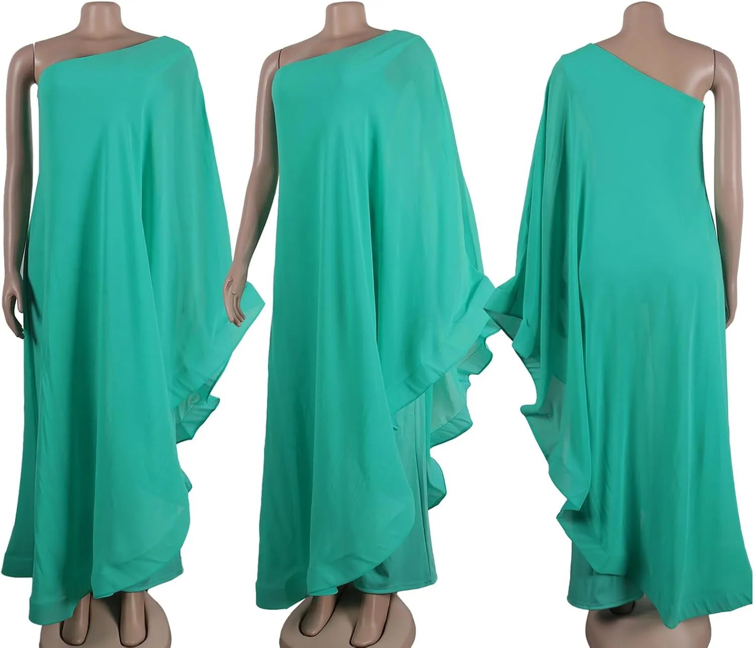 Famnbro Women's Ruffle Mesh Sleeve One Shoulder Jumpsuit Asymmetrical Hem Wide Leg Jumpsuits Rompers