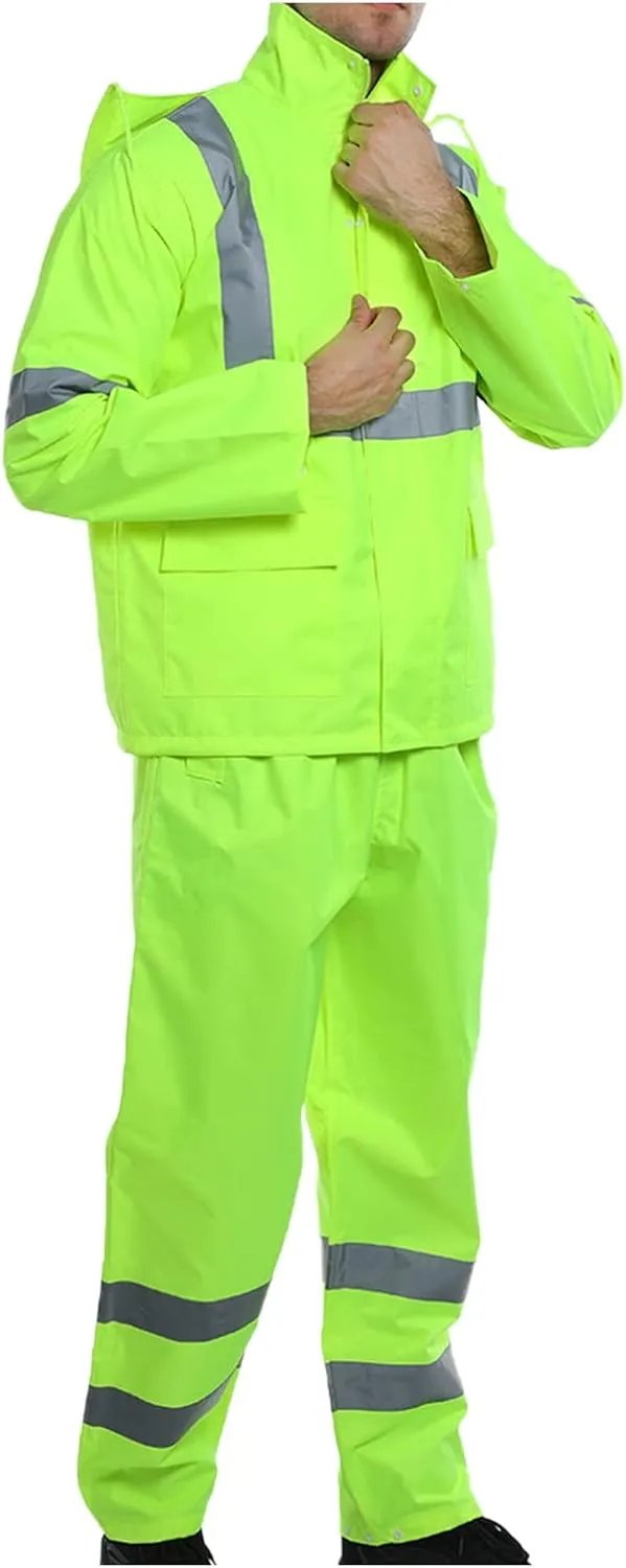 FONIRRA Hi Vis Safety Rainsuit for Men Waterproof Yellow Reflective Class 3 Rain Jacket Gear Pants(4XL/5XL)