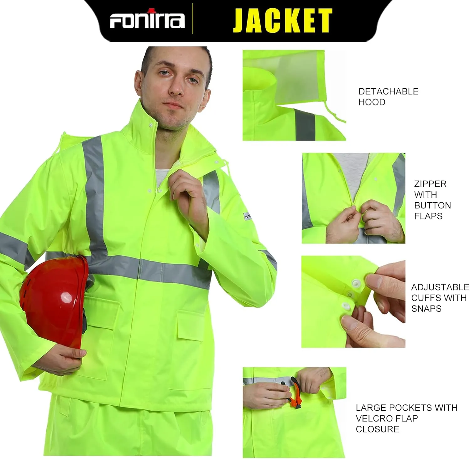 FONIRRA Hi Vis Safety Rainsuit for Men Waterproof Yellow Reflective Class 3 Rain Jacket Gear Pants(4XL/5XL)