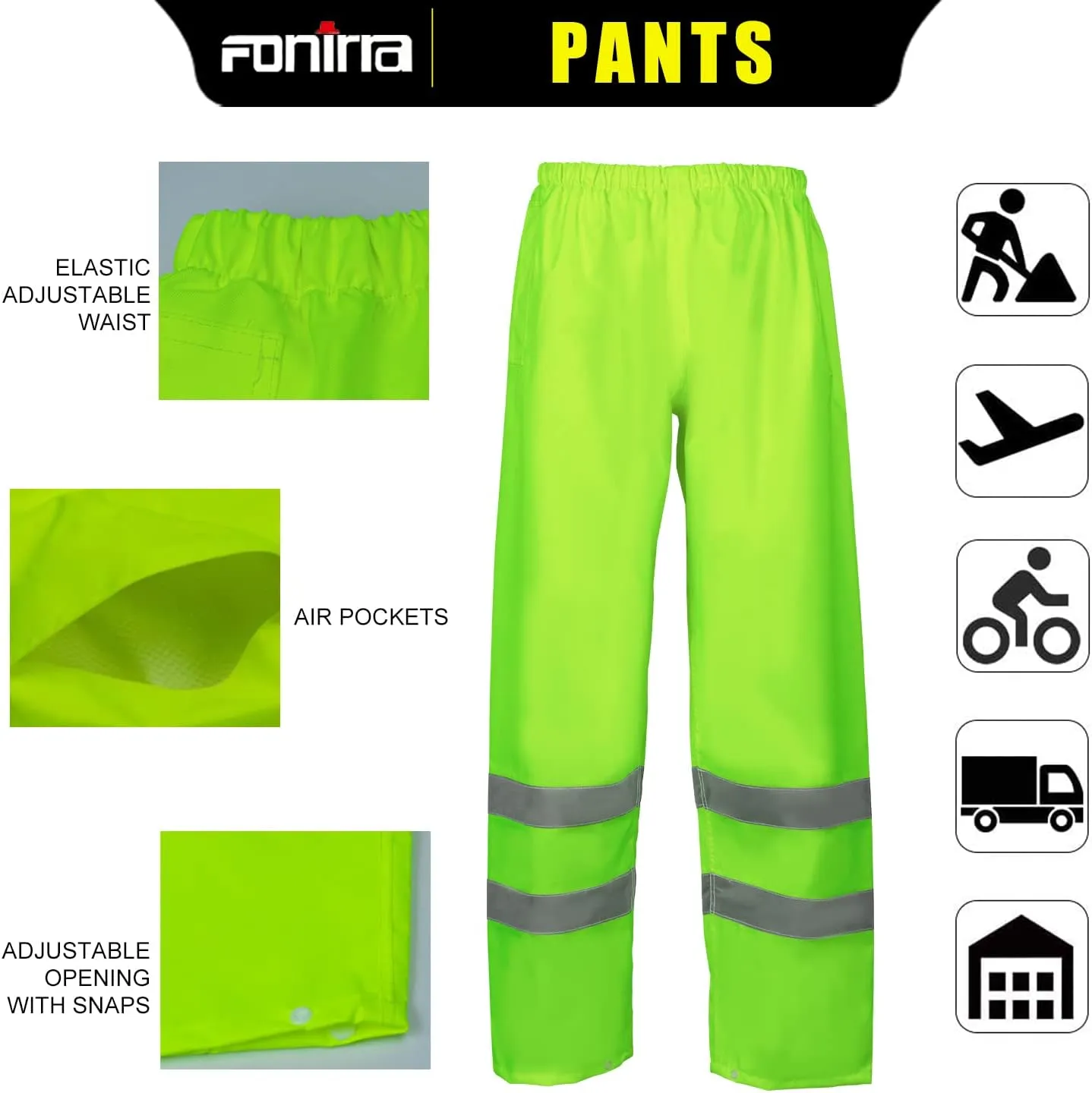 FONIRRA Hi Vis Safety Rainsuit for Men Waterproof Yellow Reflective Class 3 Rain Jacket Gear Pants(4XL/5XL)