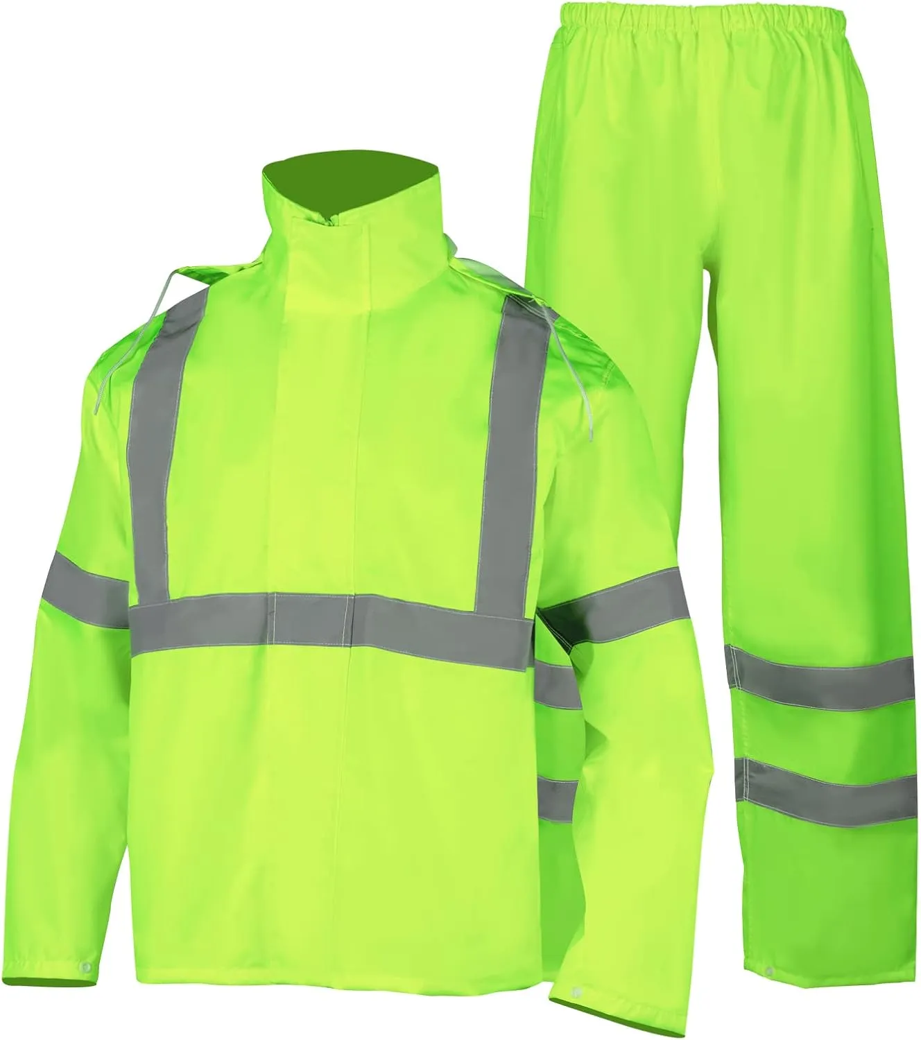 FONIRRA Hi Vis Safety Rainsuit for Men Waterproof Yellow Reflective Class 3 Rain Jacket Gear Pants(4XL/5XL)