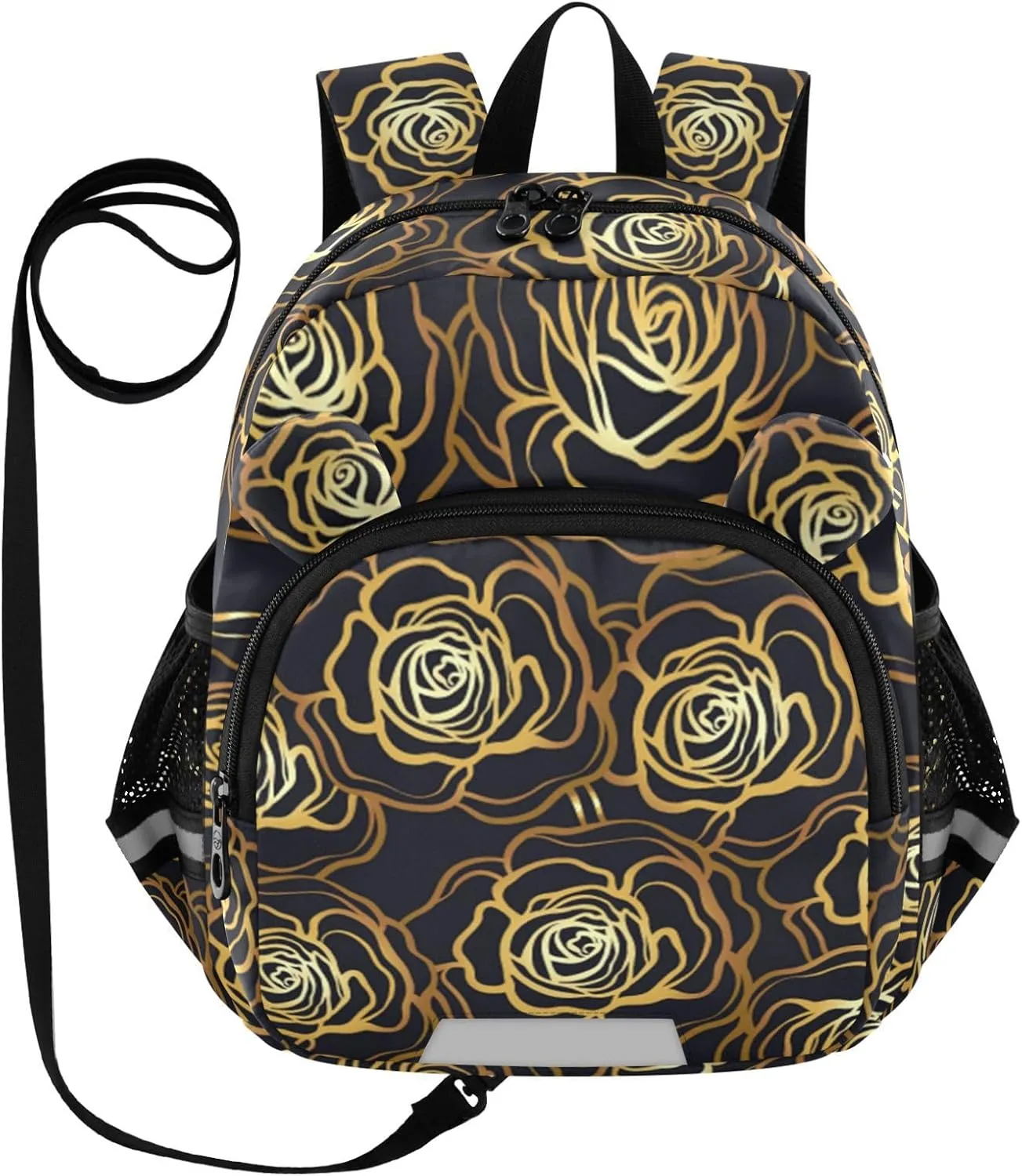 Gold Roses on Black Little Kid Toddler Backpack Baby Boys Girls Kindergarten Pre School Bags Cute Cartoon Backpacks for children