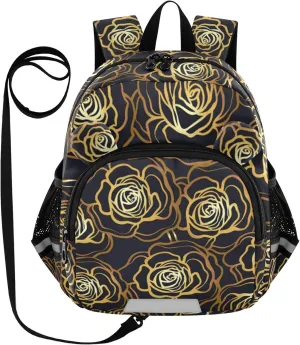 Gold Roses on Black Little Kid Toddler Backpack Baby Boys Girls Kindergarten Pre School Bags Cute Cartoon Backpacks for children