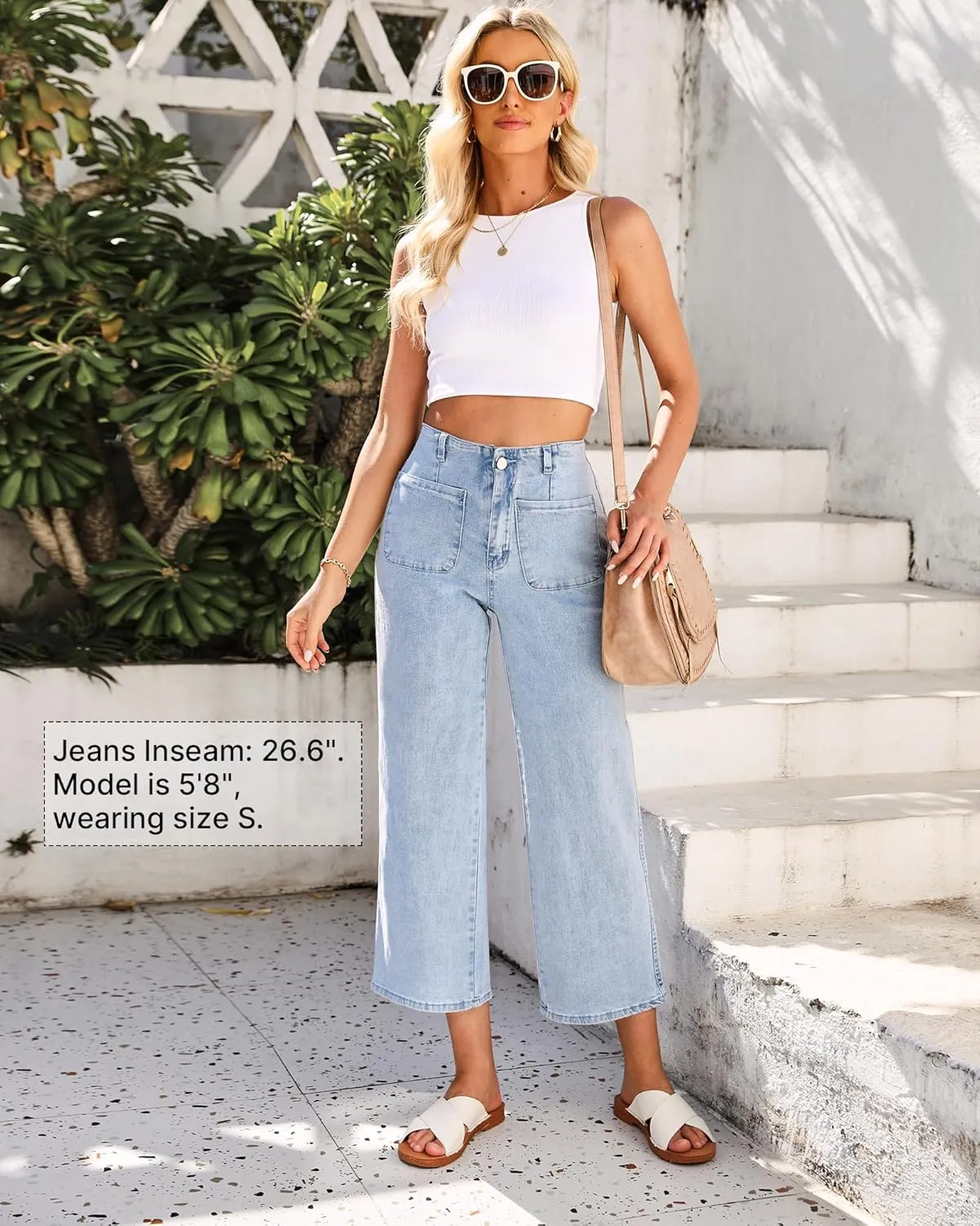 GRAPENT Wide Leg Jeans for Women High Waisted Straight Leg Stretchy Cropped Denim Pants with Pockets Jean Trousers