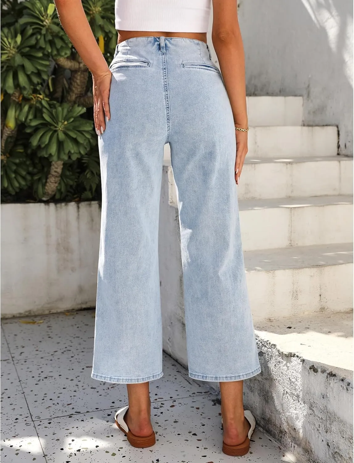 GRAPENT Wide Leg Jeans for Women High Waisted Straight Leg Stretchy Cropped Denim Pants with Pockets Jean Trousers