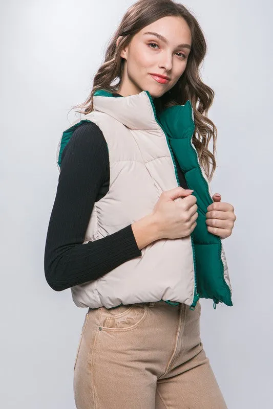 Green Woven Solid Reversible Vest