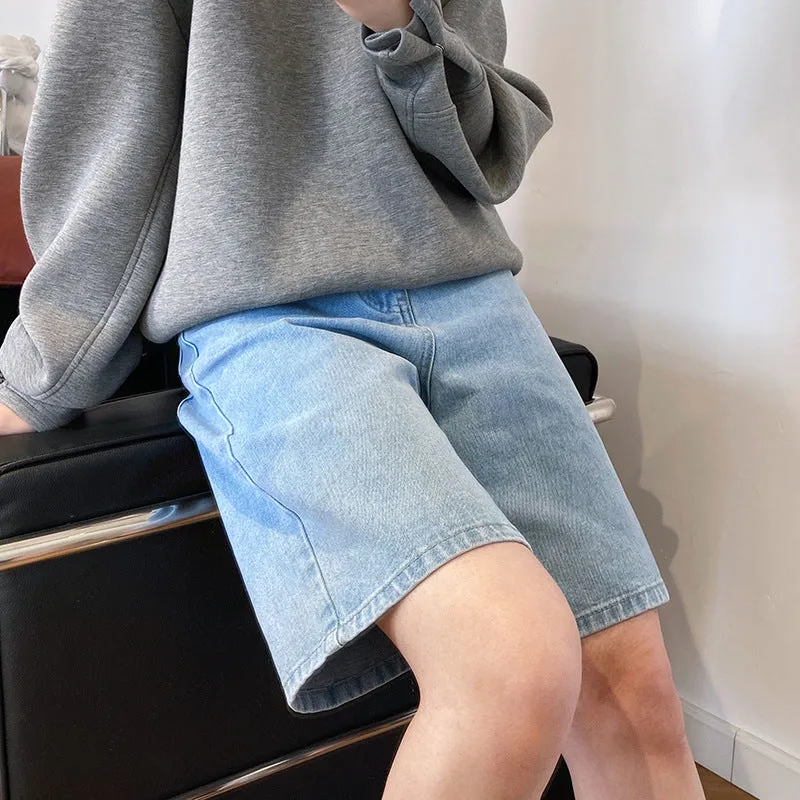 High waist leap denim shorts pants female summer straight tide insoluble pants