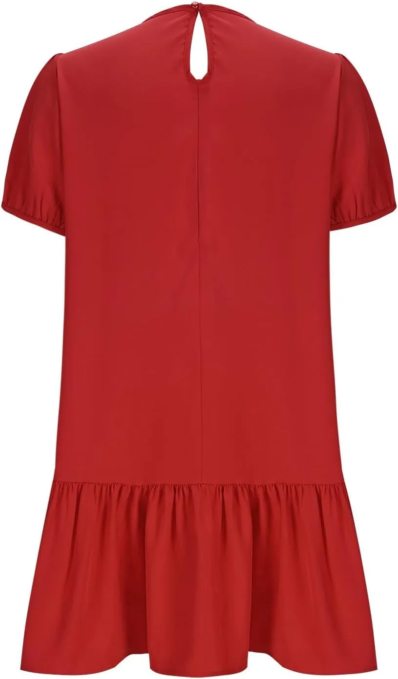 hlysgo Dress for Women 2025 Summer Casual Ruffled Hem Vacation Mini Dress Elegant Ladies Puff Sleeve Crew Neck Beach Dresses