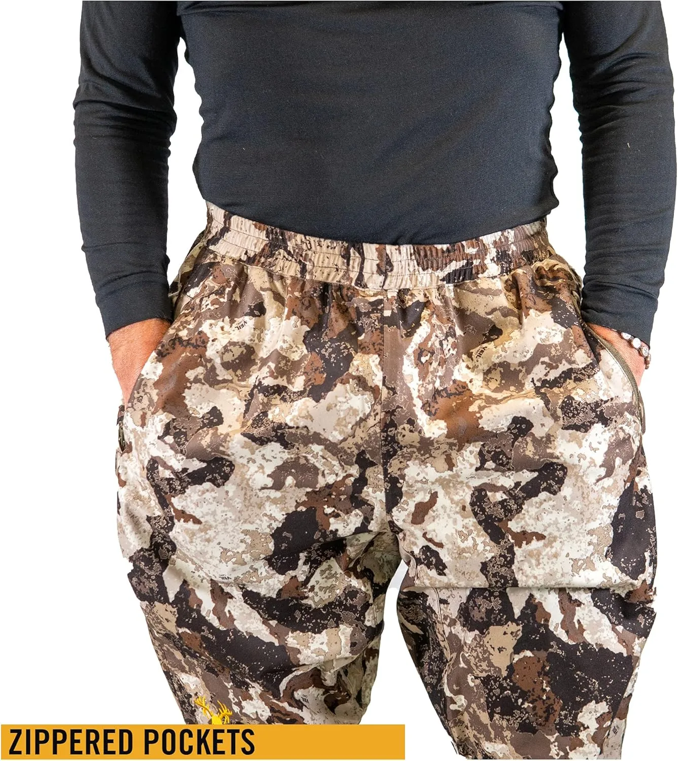 HOT SHOT Mens Camo Rain Pant, Waterproof Ultra-Quiet Pull-On Camouflage Pants for Hunting, Fishing, Hiking, Camping