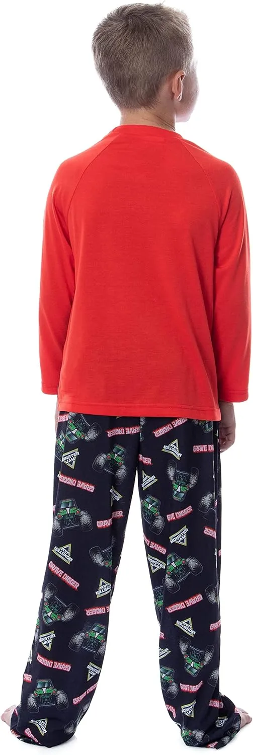 INTIMO Monster Jam Boys' Grave Digger Raglan Sleep Pajama Set Shirt Pants