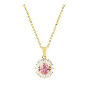 J Goodin Cubic Zirconia Classic Fashion Style Goldtone Pink CZ Oval Halo Pendant