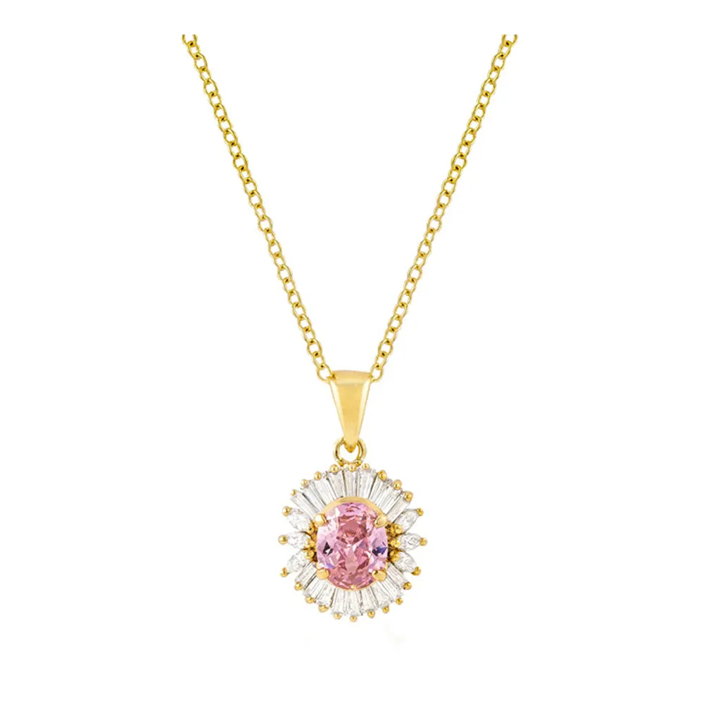 J Goodin Cubic Zirconia Classic Fashion Style Goldtone Pink CZ Oval Halo Pendant
