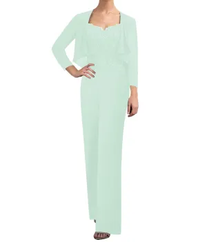 JAEDEN Mother of The Bride Pantsuits Jacket - Chiffon Formal Evening Gowns Long Lace