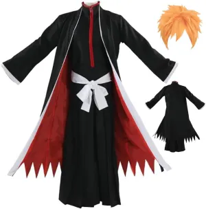 Kurosaki Cosplay Costume Kurosaki Outfit Uniform Black Cloak Kimono with Mask Full Set