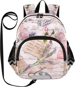 Lavender Flowers Handwritten Letters Little Kid Toddler Backpack Baby Boys Girls Kindergarten Pre School Bags Cute Cartoon Backpacks for children