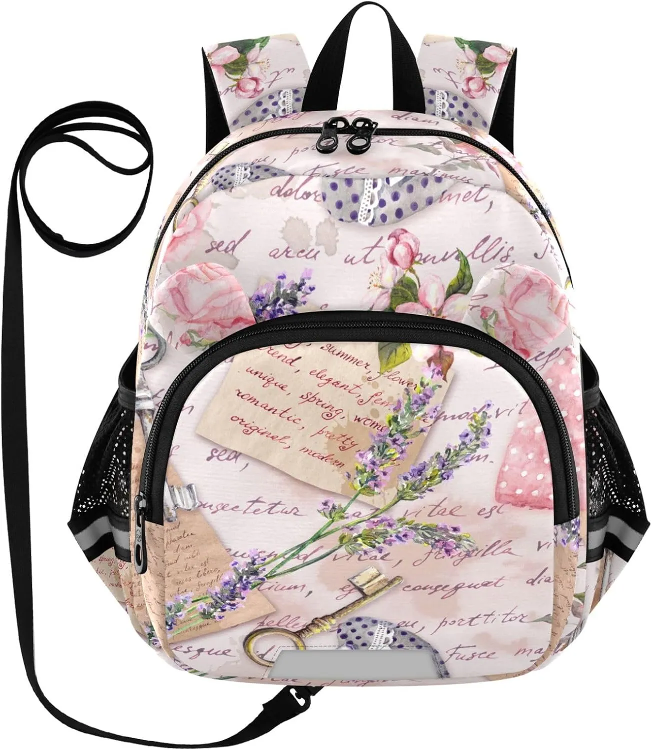Lavender Flowers Handwritten Letters Little Kid Toddler Backpack Baby Boys Girls Kindergarten Pre School Bags Cute Cartoon Backpacks for children