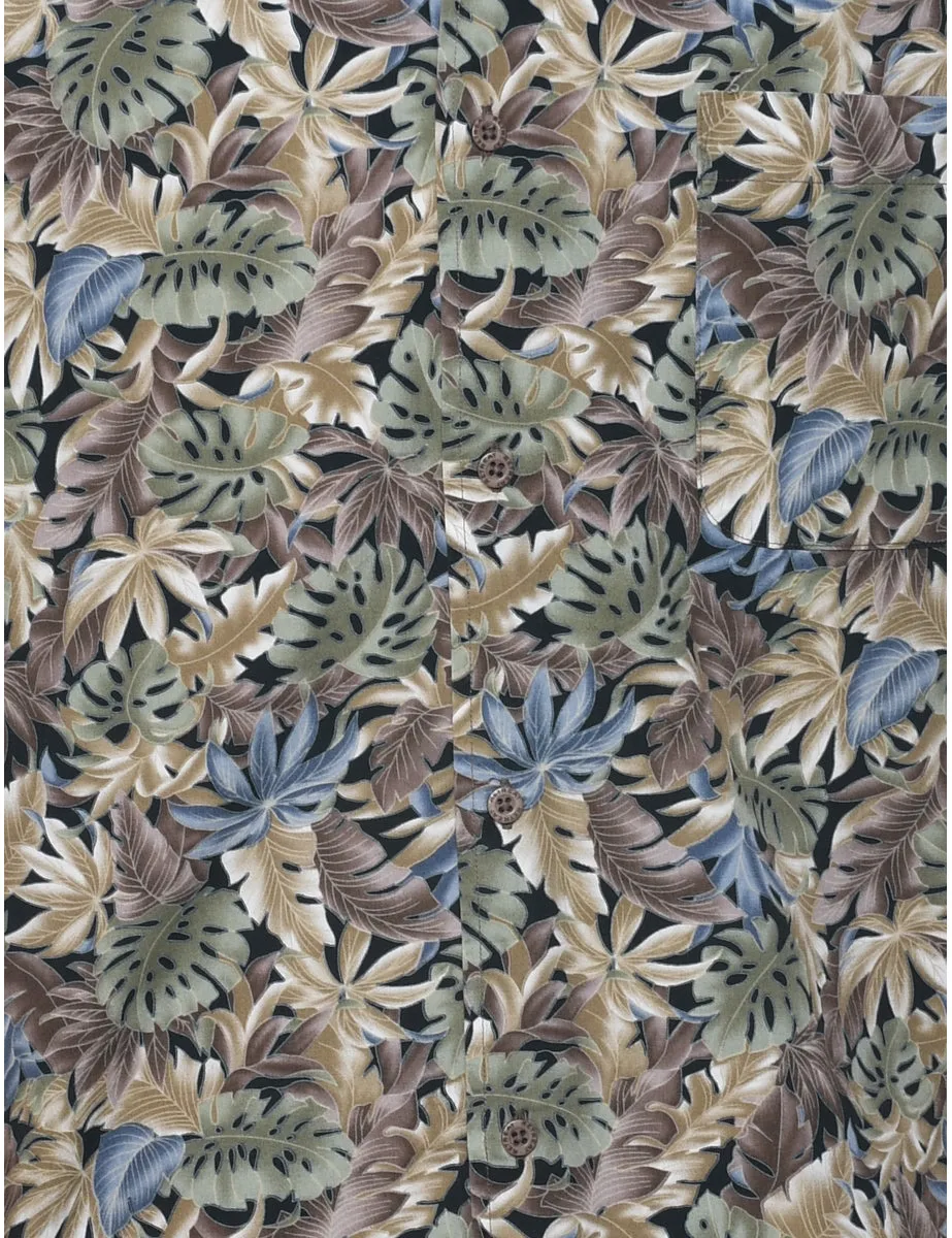 Leafy Print Hawaiian Shirt - M