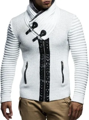Leif Nelon LN5165 Men's Cardigan with Stud Details and Zip Front