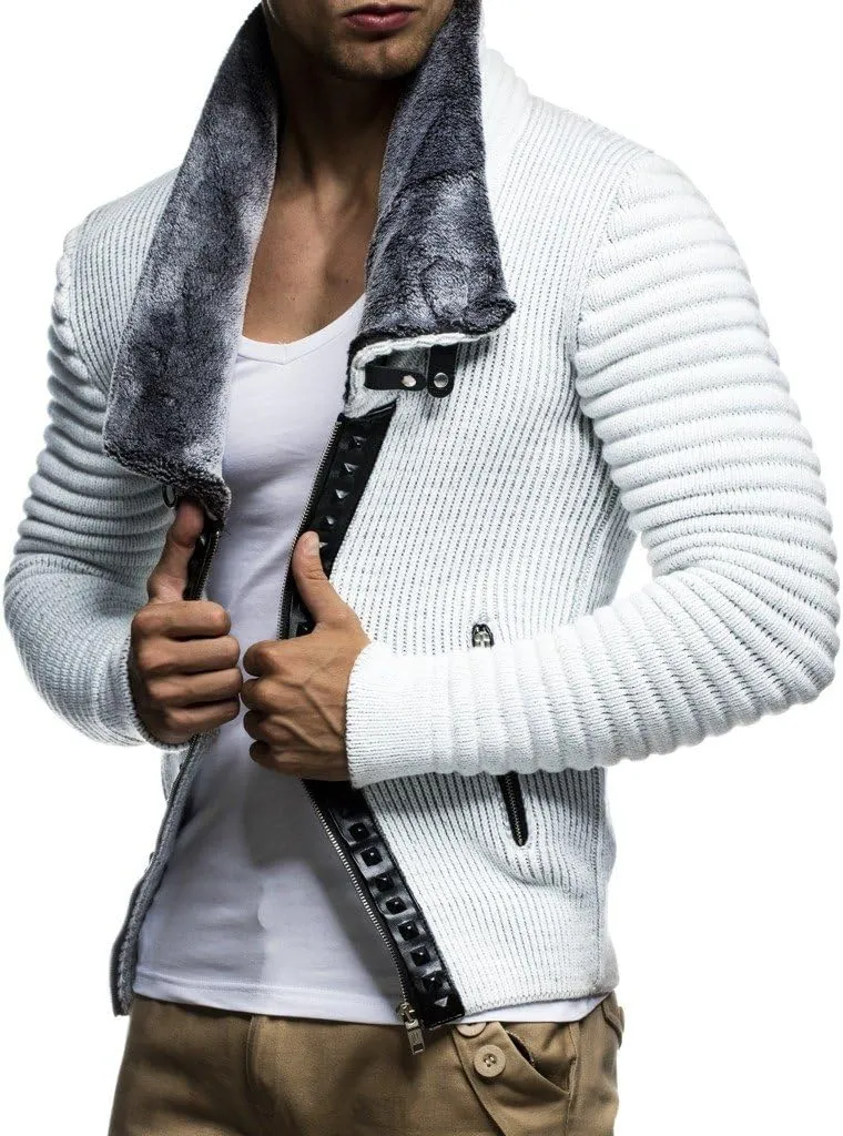 Leif Nelon LN5165 Men's Cardigan with Stud Details and Zip Front