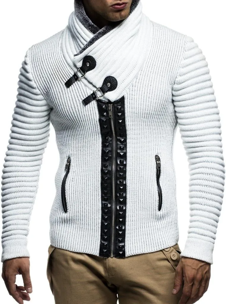 Leif Nelon LN5165 Men's Cardigan with Stud Details and Zip Front