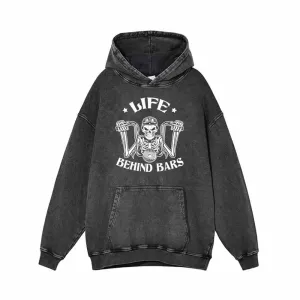 Life Behind Bars Skull Drive Motorcycle Print Hoodie