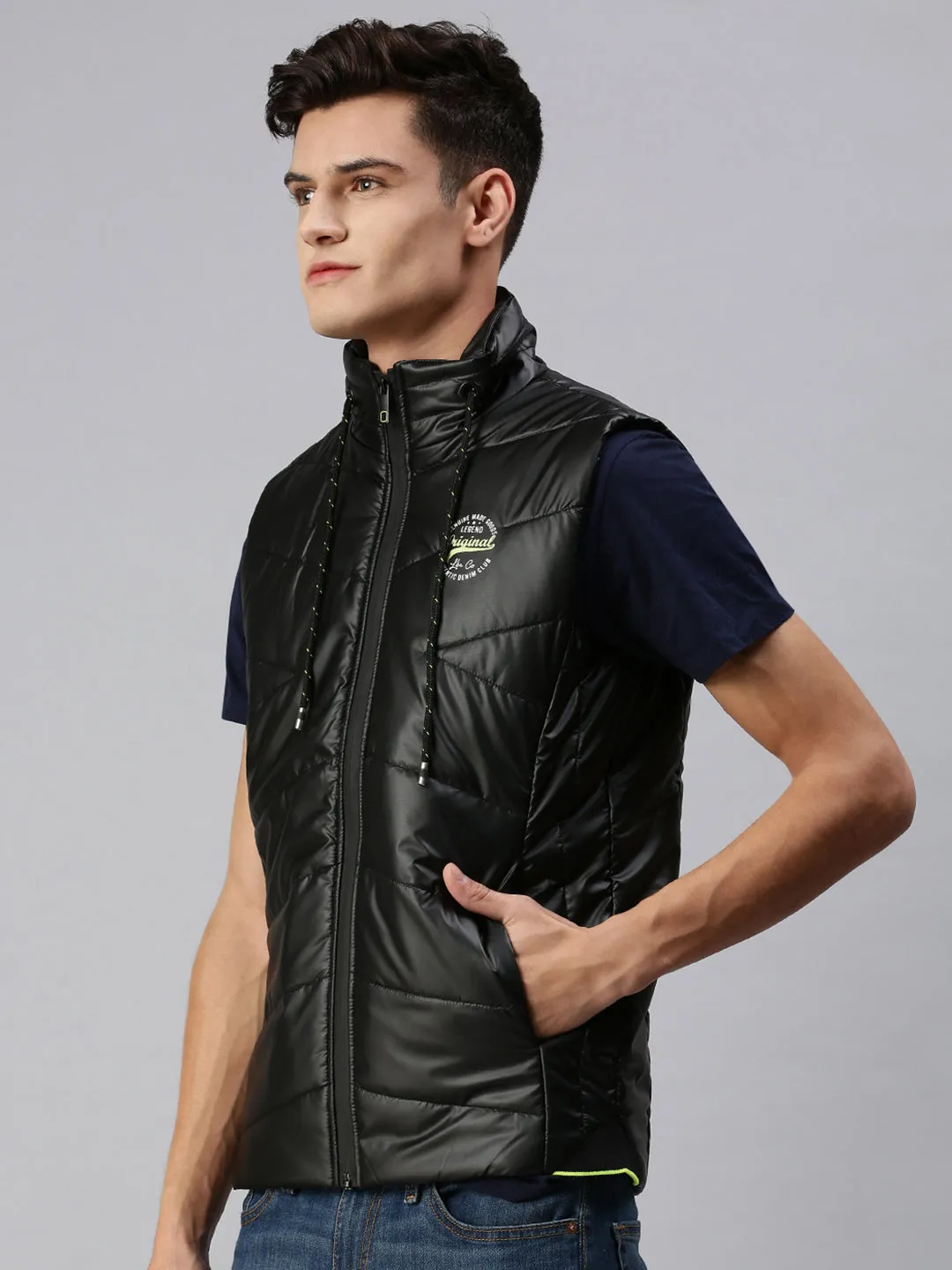 Men Black Lightweight Crop Bomber Jacket