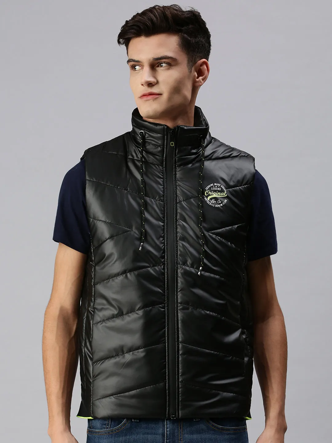 Men Black Lightweight Crop Bomber Jacket